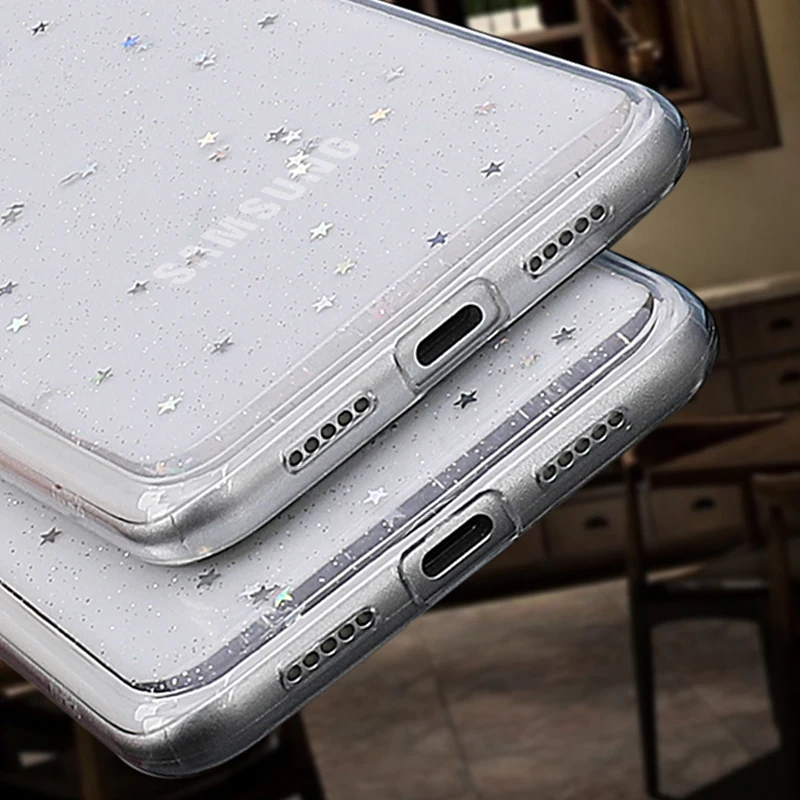 Блестящий прозрачный мягкий чехол из ТПУ со звездами для Samsung Galaxy S20 S21 S10 S9 Plus Note 20