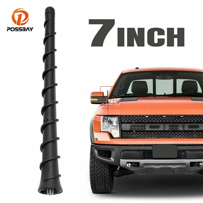 

POSSBAY 7inch Car Black Radio Antenna Spiral Style AM/FM Signal metal rod Mast Aerials Fit for Ford F150 Super Duty/Raptor 09-20