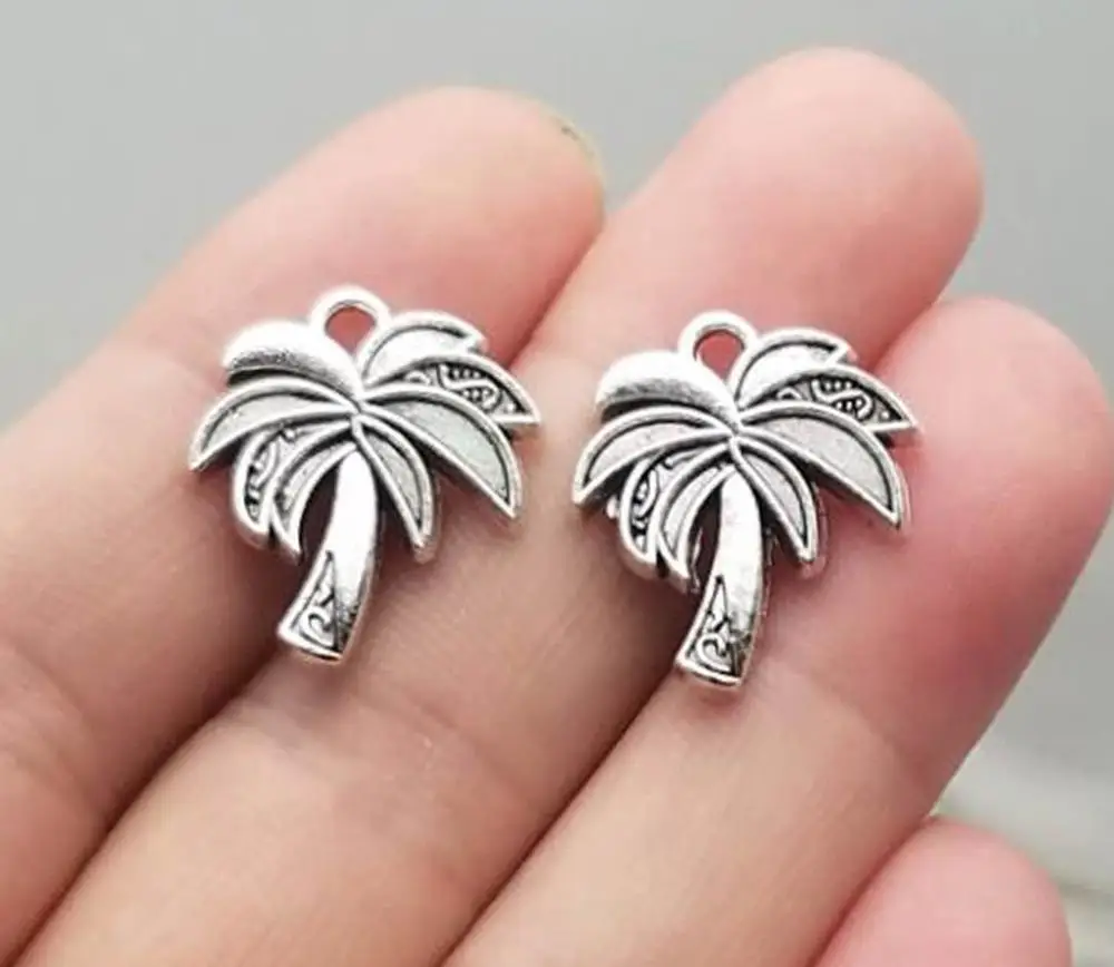 

25 шт./лот-14x18 мм кокосовые Подвески античное посеребренное пальмовое дерево летние пляжные Подвески «сделай сам» серьги принадлежности юве...