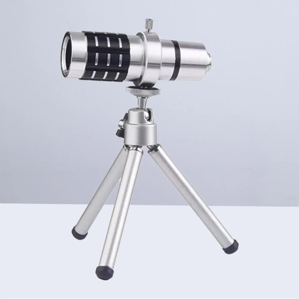 

12X Mobile Phone Camera Lens Kit 12 Times Zoom Smartphone Lens Long Monocular Telescope Lens with Mini Tripod for Phone (