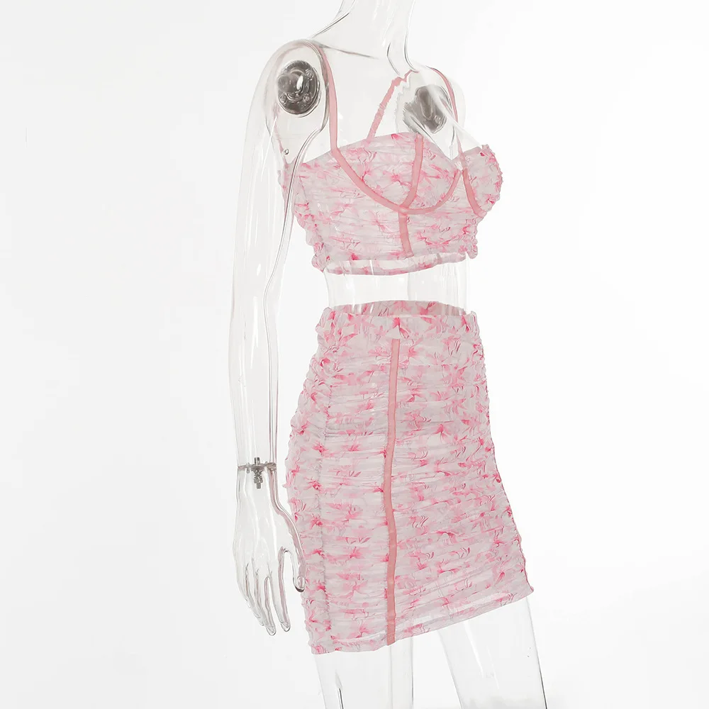 

y2k Sexy Two Piece Set Women's Skirt Suit 2021 Fashion Floral Print Crop Top And Mini Skirt 2 Piece Set Women Casual Outfits