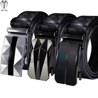 designer black leather mens belts alloy automatic buckles waistband ratchet straps for business daily adjustable s m l xl xxl