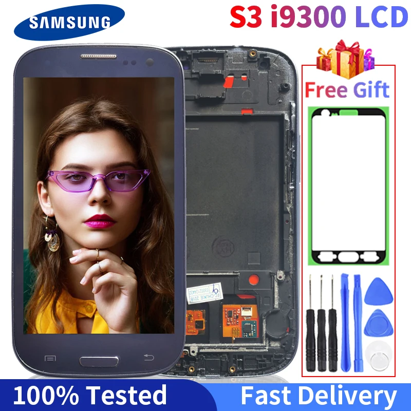 

100% Super Amoled Lcd For SAMSUNG Galaxy i9300 S3 Display i9300i LCD Touch Screen Digitizer Assembly Replacement With Free Gift