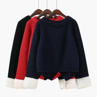 christmas red bat sleeve loose thickened sweater female 2021 women pullover autumn winter casual short knitted woolen outerwear