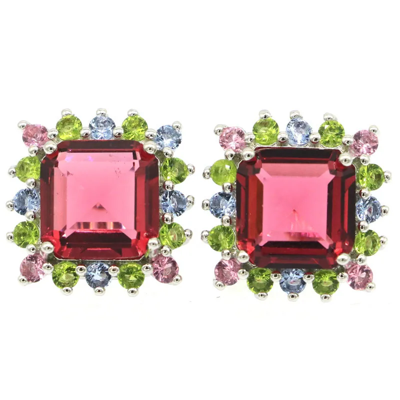 17x17 мм Мульти Цвет Перидот турмалин фиолетовый танзанит Дамская Молодежная 925