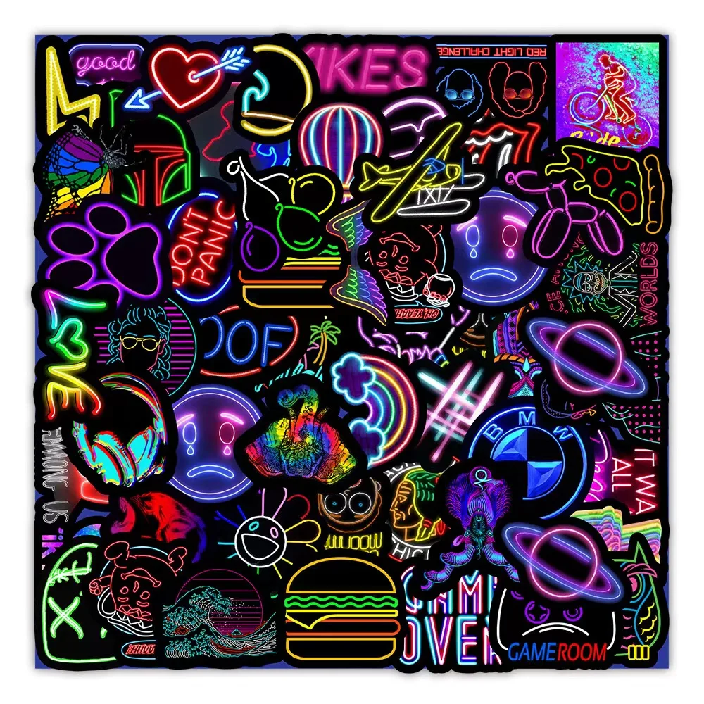 

10/50PCS Neon cartoon stickers Guitar Laptop Phone Fridge Skateboard Travel Luggage Graffiti Sticker Kid Toy