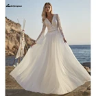 Новинка 2021, летние кружевные свадебные платья в стиле бохо, свадебные платья с длинными расклешенными рукавами и V-образным вырезом, свадебные платья с открытой спиной для невесты Lakshmigown