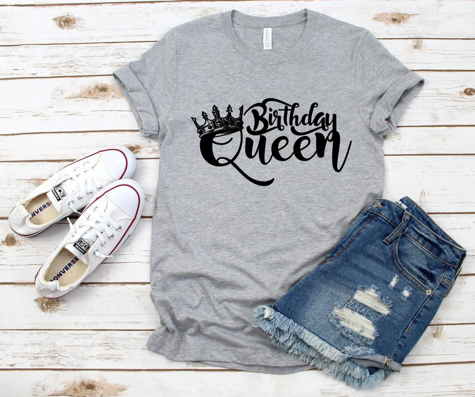 

Women T-shirt birthday queen fashion short sleeve letter T-shirt