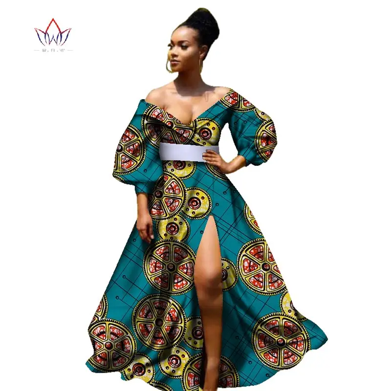 african bazin dresses for women african Three Quarter sleeves dresses for women african clothing wax dashiki fabric WY2255 - Цвет: 21