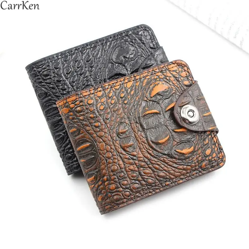 

Wallets Men's Short Crocodile Pattern Mens Wallet Leather Billetera Hombre Vintage Clutch Made Credit Card Holder Purse Cartera
