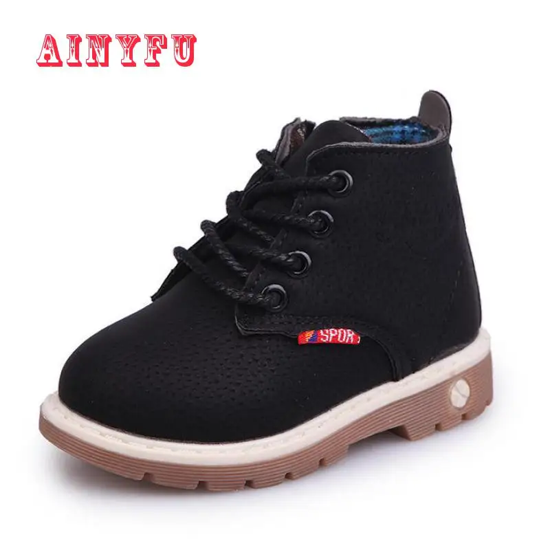 Новые детские кожаные ботинки Martin модная осенне зимняя теплая обувь из хлопка