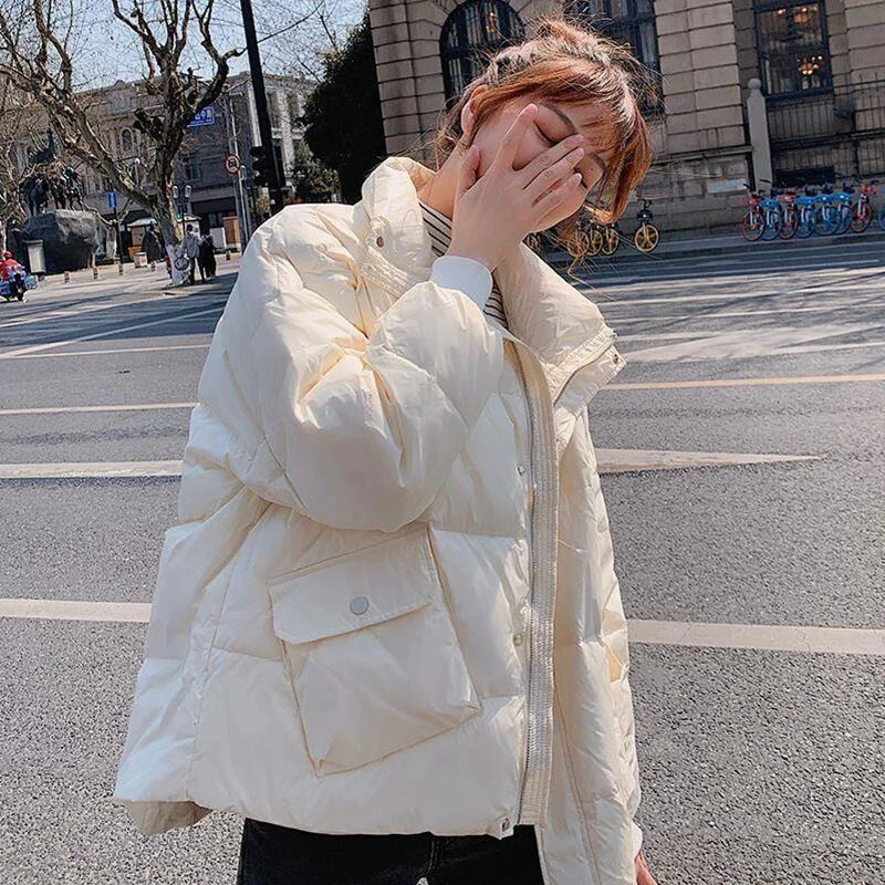 

Женская короткая куртка, белая ветровка на 2021 утином пуху, свободная теплая зимняя одежда черного, белого, розового цветов, новинка 90%