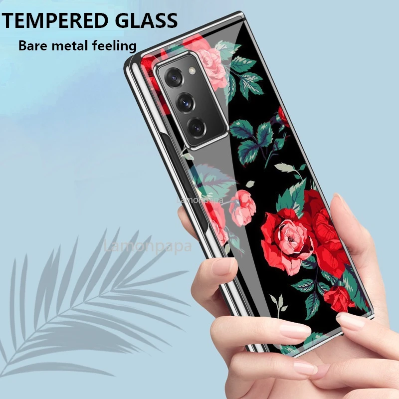 women vintage rose phone case for samsung galaxy z fold2 5g case w2021 tempered glass protective shell for samsung z fold 2 case free global shipping