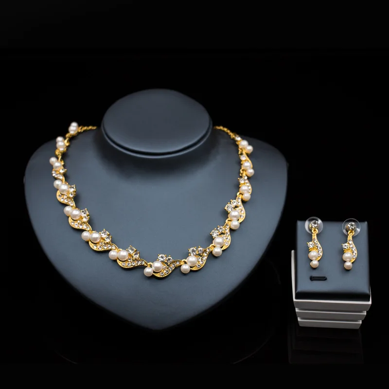 

Sakura Love Africa Jewelry Set Bride Fashion Pearl Earring Necklace Glamour Woman Earring Party Banquet Wedding Bridal Gift