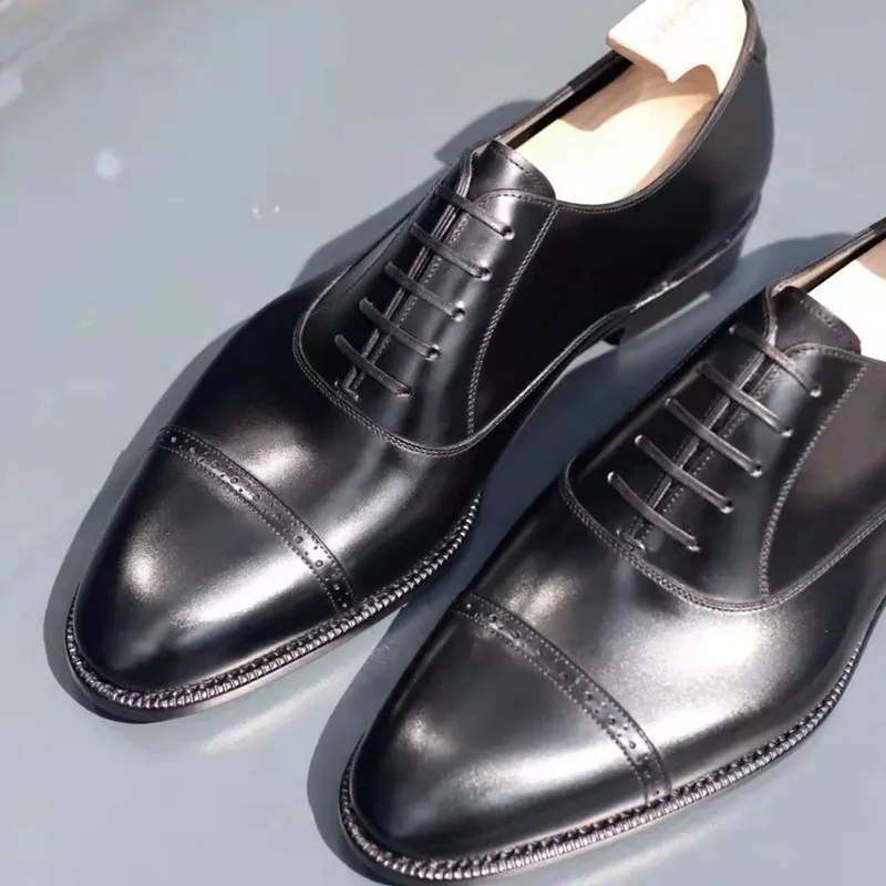 

Прошитые вручную высококачественные роскошные мужские туфли из телячьей кожи деловые офисные классические свадебные винно-красные оксфор...