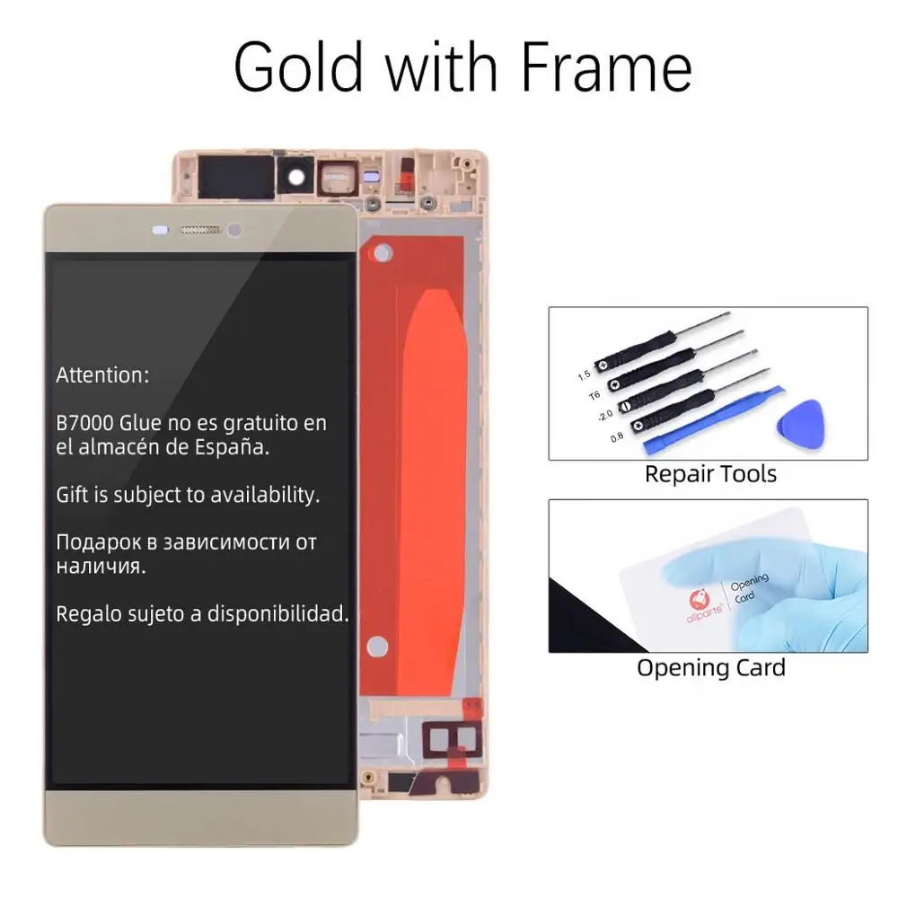 Дисплей для HUAWEI P8 GRA L09 gra-l09 gra-ul10 LCD в сборе с тачскрином на рамке 5.2'' черный белый золото - Цвет: Gold with Frame