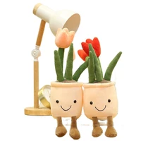 2535cm adorable stuffed plants decoration smiling soft plush succulent tulip flowerpot with legs doll children gift