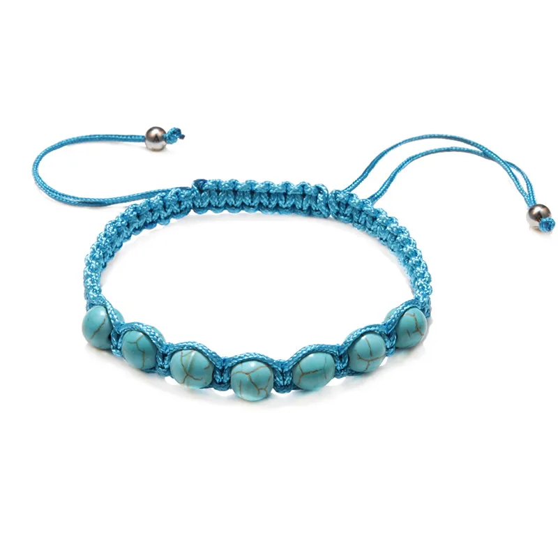 Рукоделие ткачество натуральный камень браслет Beads ISES бусы Boho веревка для мужчин Молящиеся Йога ювелирные изделия ручной работы подарок blessding любовь женский браслет - Окраска металла: blue