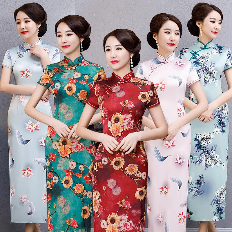 

Новинка весна-лето, Яркий длинный женский костюм, новинка, тонкое элегантное Платье в китайском стиле Ципао