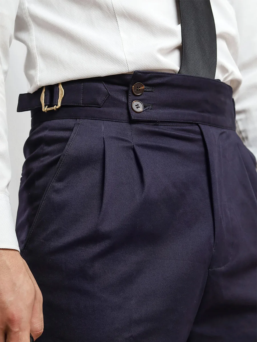 PT Self Made Autumn And Winter High Waist Paris Button Navy Slim Capris Men's Italian Retro British Casual Pants Large Size