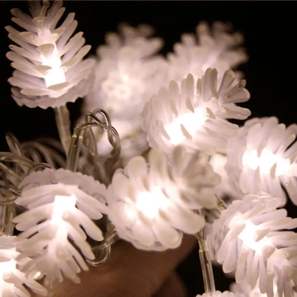 Рождественские украшения для дома теплая белая сосна конусная струна светильник