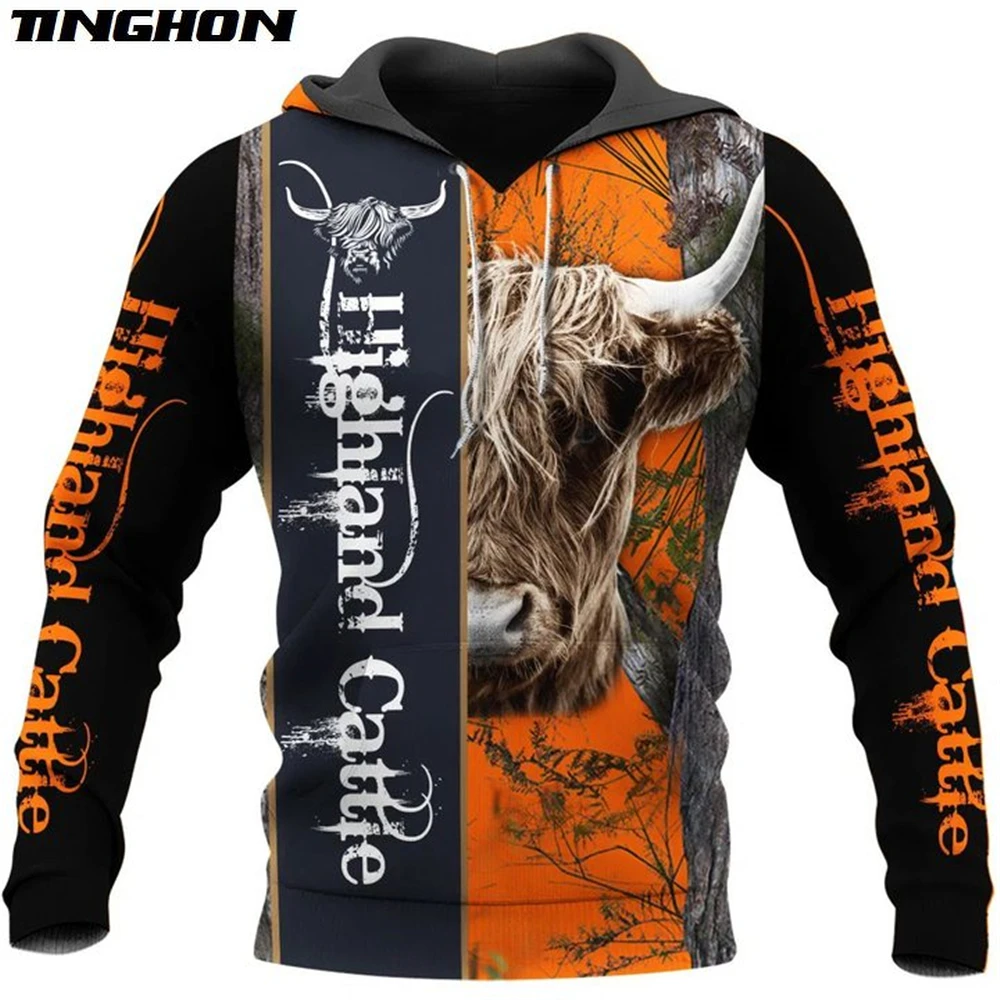 

2020 Fashion Men 3D Hoodie Print Hunting Highland cattle Hooded Sweatshirts Unisex Casual streetwear Hoody Wholesale and retail