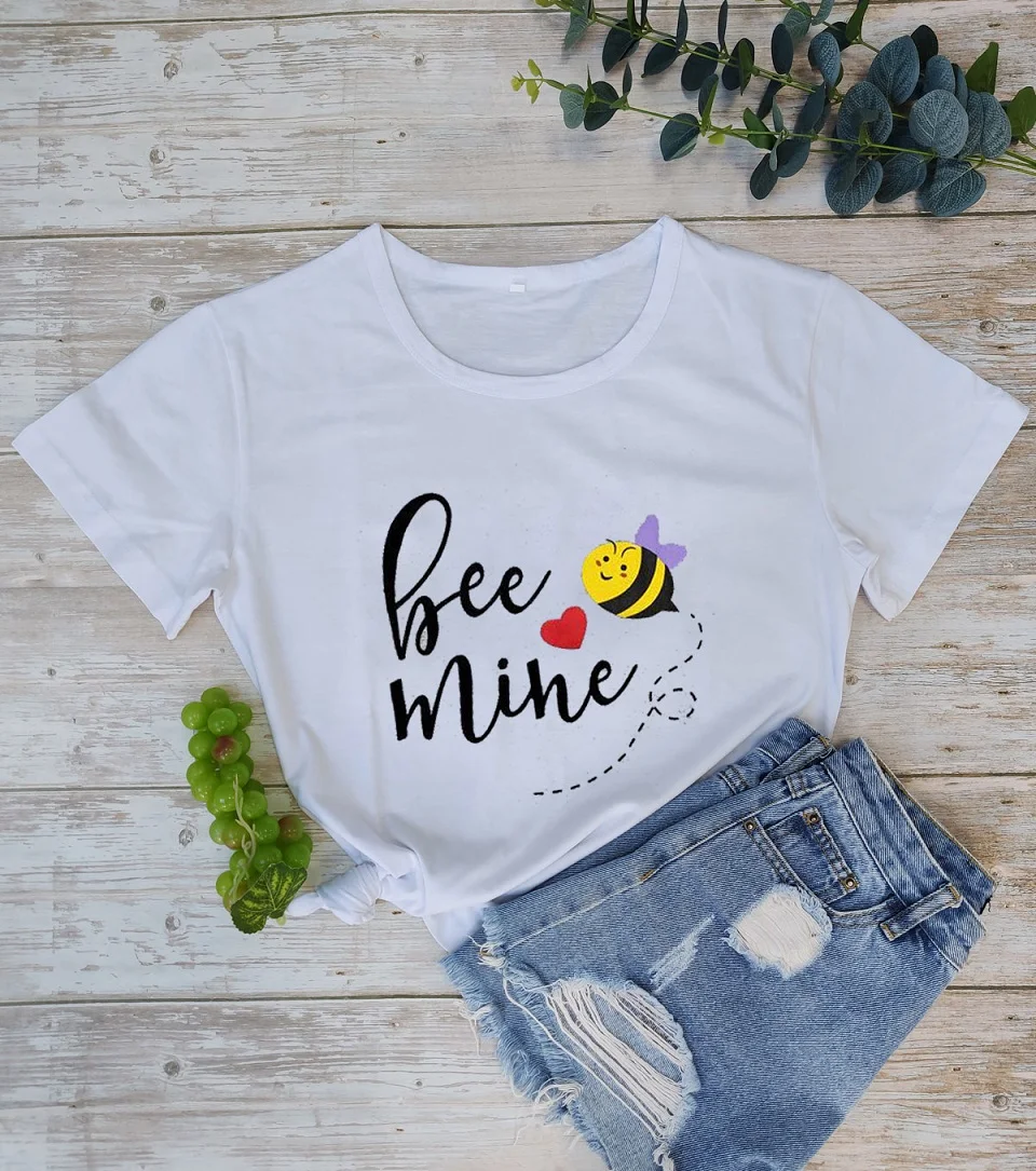 Футболка ко Дню Святого Валентина футболки с сердечками пчелами минами милая