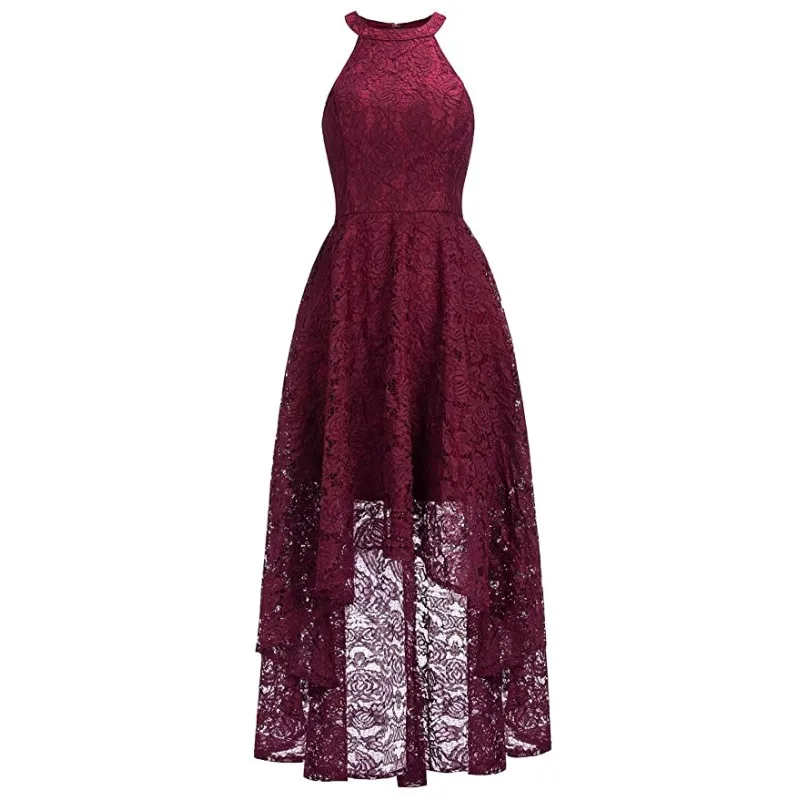 Женское элегантное вечернее кружевное платье с лямкой на шее асимметричное