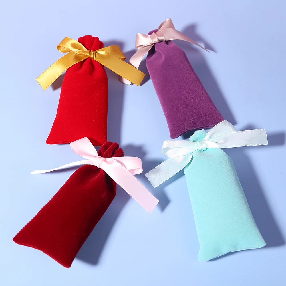 50pcs Purple Velvet Bag Jewelry Bag With Ribbon Small Pouches For Wedding Party Candy Bag Organizer Custom Logo Jewelry Packing