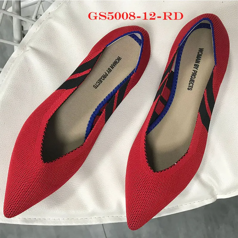 5008-12-Red Flats Genshuo/Женская обувь на плоской подошве; Zapatos de Mujer; женские балетки на плоской подошве; слипоны с острым носком; женская повседневная обувь; мягкие лоферы - Цвет: 5008-12-Red Flats