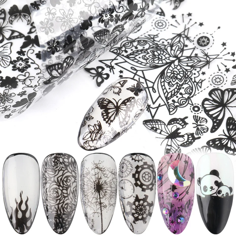 

Nail art Lace sticker, black butterfly, starry sky heat transfer sticker Classic explosion 10pcs/bag