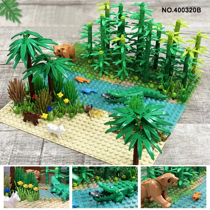 

Compatible All Brands Rainforest Animal Grass Tree Building Blocks Set with Baseplate City MOC Accessories Parts DIY Bricks