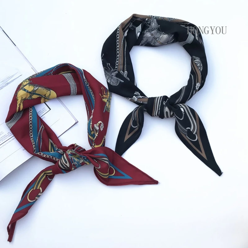 

Summer Silk Feeling Hair Scarves For Women Printed Head Scarfs Short Neck Scarve