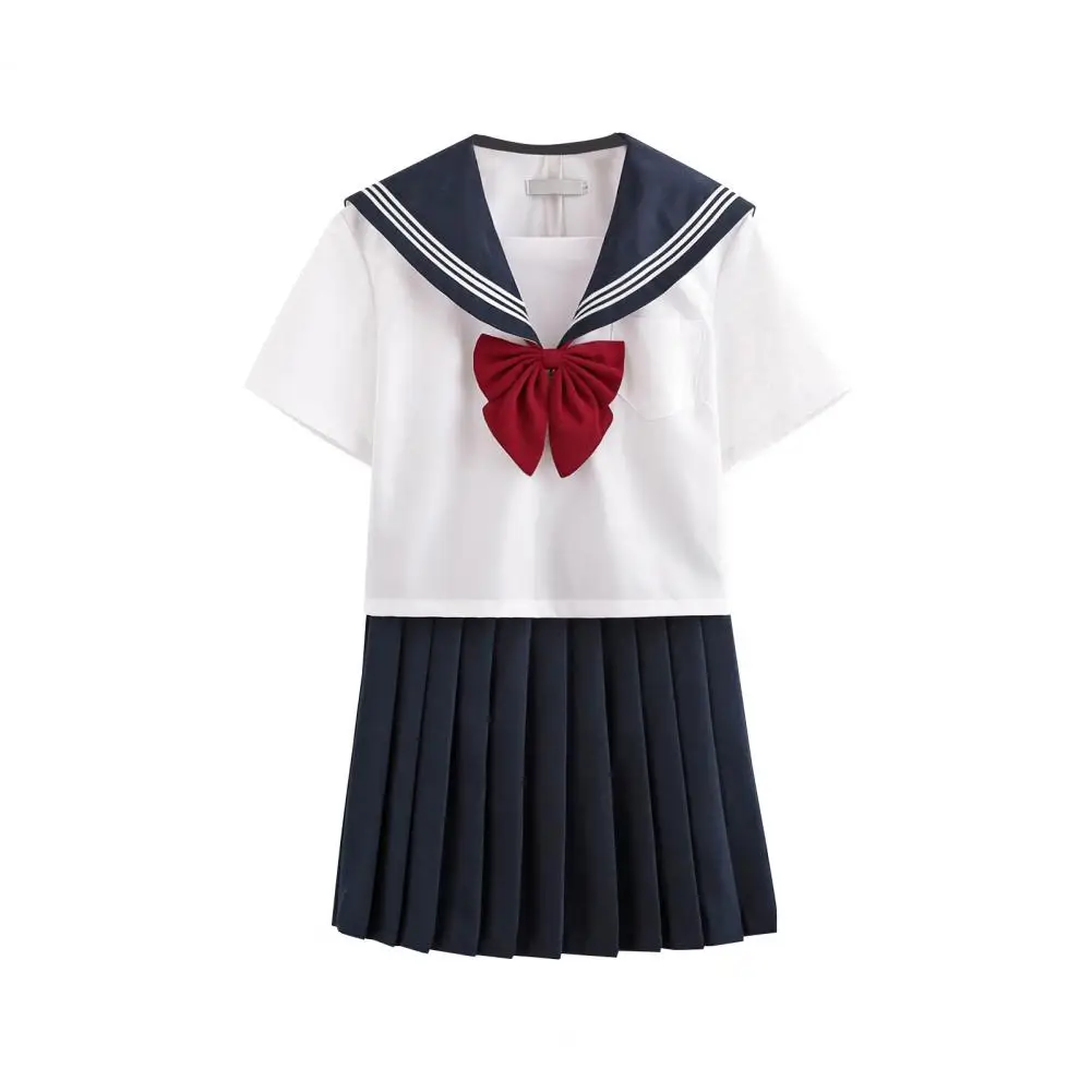 

Uniform Skirt Bow Tie Navy Collar Sweet Girl Youthful Fashion Short A-line Skirt for Women
