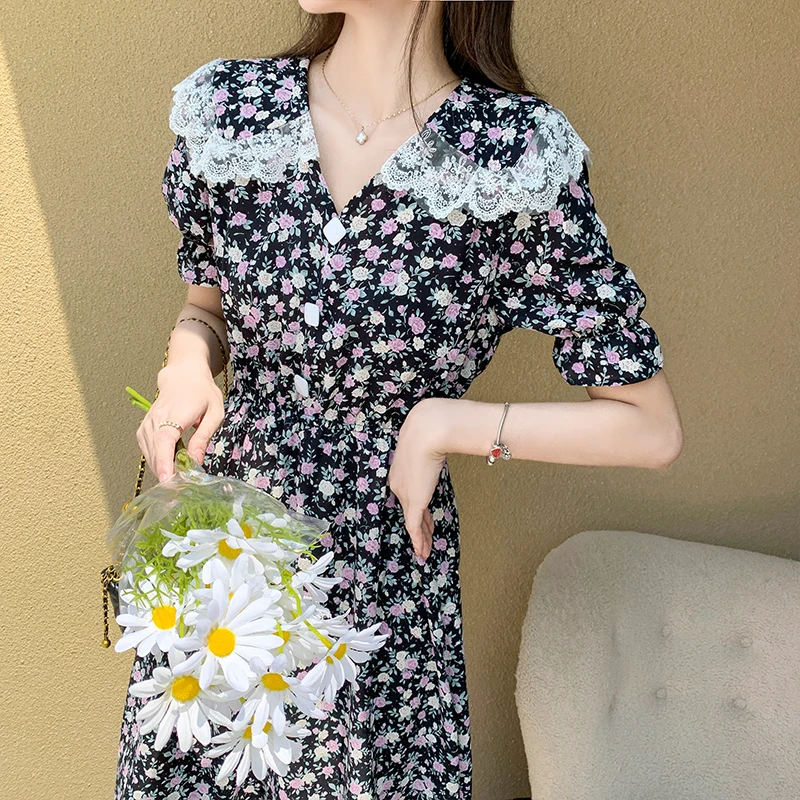 

Женский Шифоновый Сарафан средней длины, повседневное винтажное элегантное облегающее вечернее платье с принтом в Корейском стиле для отп...