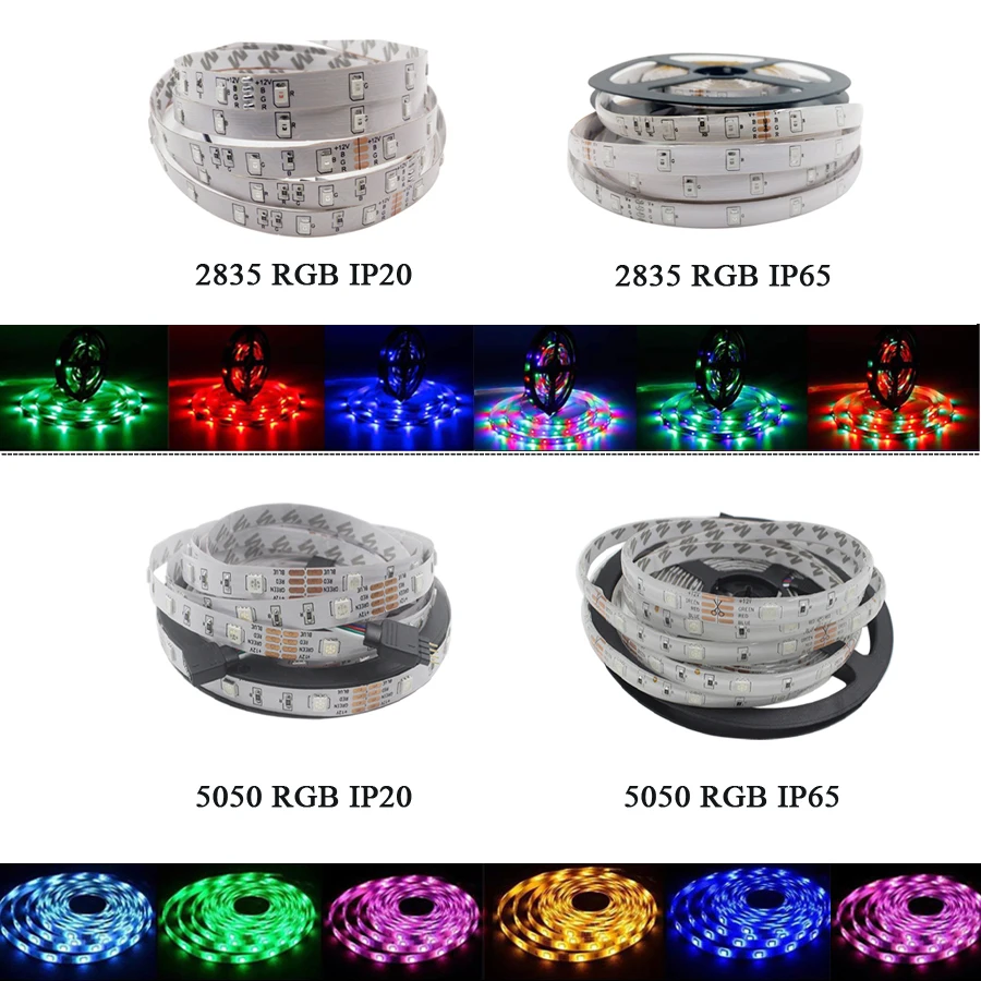 RGB СВЕТОДИОДНАЯ лента SMD 2835 светильник постоянного тока 12 В 5050 полоса 5 м 10