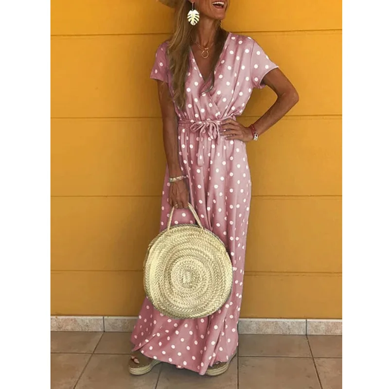 

Summer Beach Maxi Dress Women Print Boho Long Chiffon Dress Ruffles Wrap Casual V-Neck Split Sexy Party Dress Robe harujuku