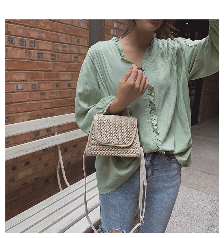 Женская Соломенная Сумка Пляжная плетеная с откидной крышкой кошелек для монет