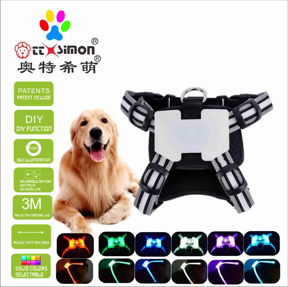 

dogled harness Pet Products for Large 7 in 1 color Dog Harness Glowing USB Led Collar Puppy Lead Pets Vest Dog Leads