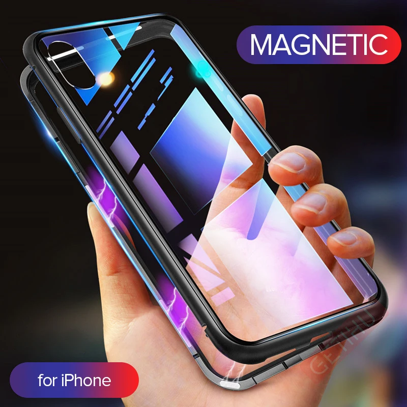 Магнитный поглощающий чехол для телефона, магнитный чехол для iPhone 11 X XS MAX 8 7 6 6S Plus, металлический магнитный прозрачный чехол из закаленного стекла