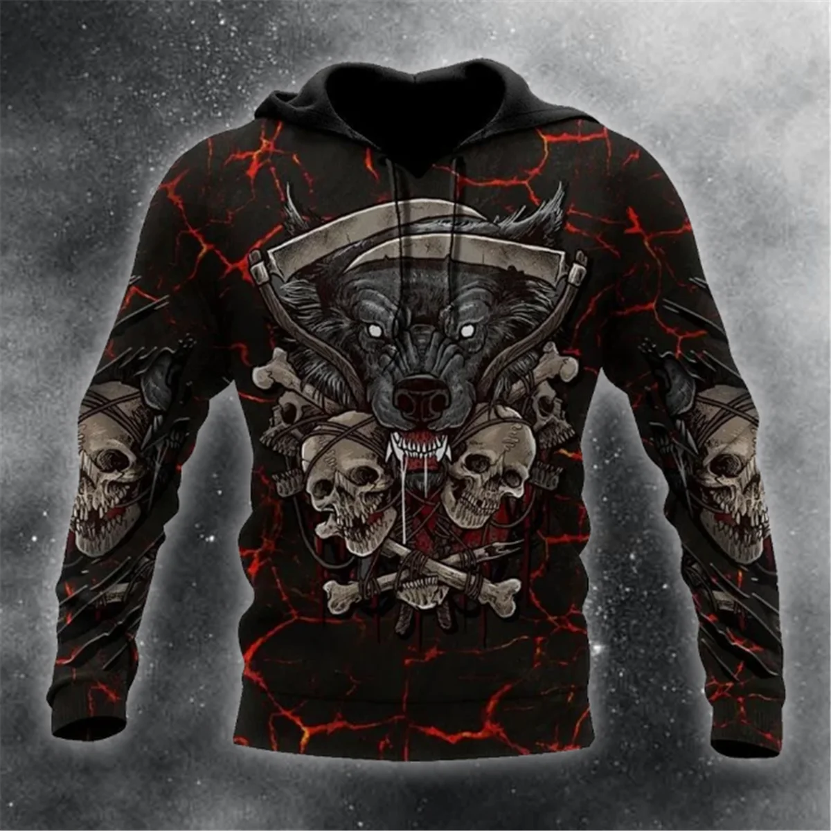 

Куртка с 3D-принтом черепа и волка для мужчин и женщин, толстовка в стиле Харадзюку, Повседневная Уличная одежда унисекс, свитшот, пуловер, Му...