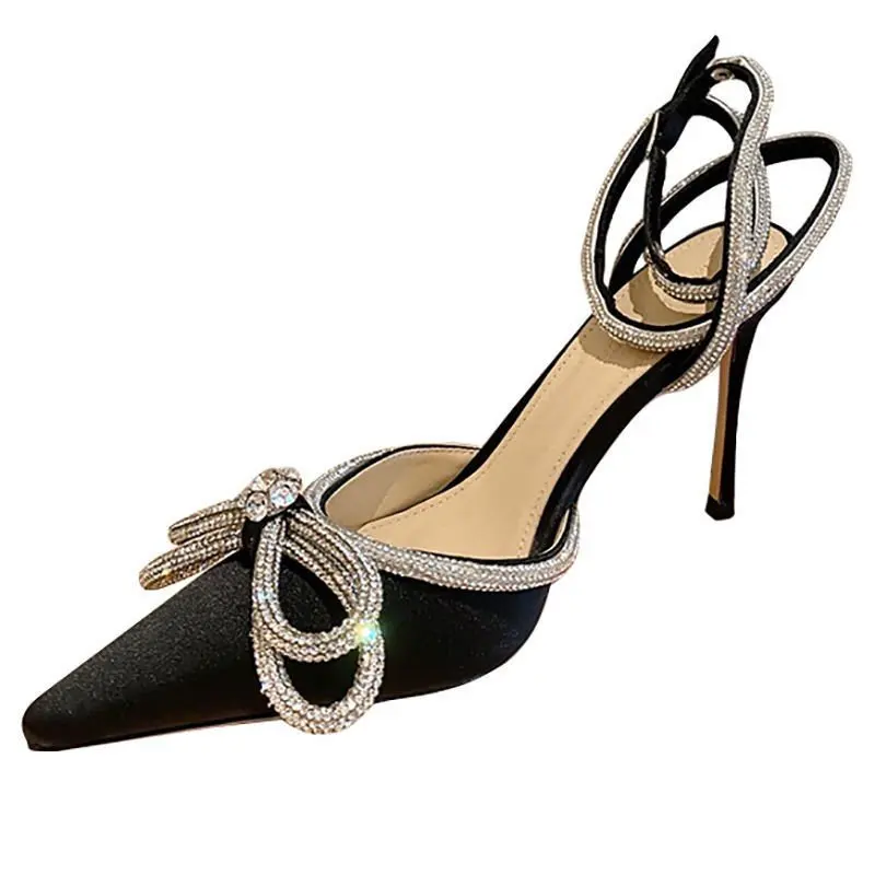

2021 New Baotou Rhinestone Butterfly Design Women's Shoes Classic Temperament Black High Heel Women High Heel Sandals
