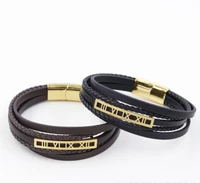 new mens stainless steel gold bracelet multilayer woven personalized hip hop leather bracelet gift jewelry