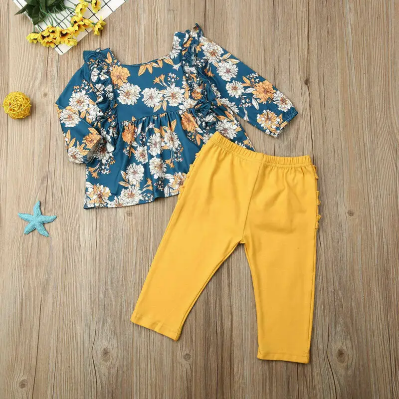 Детская одежда из 2 предметов для маленьких девочек пуловеры в цветочек с