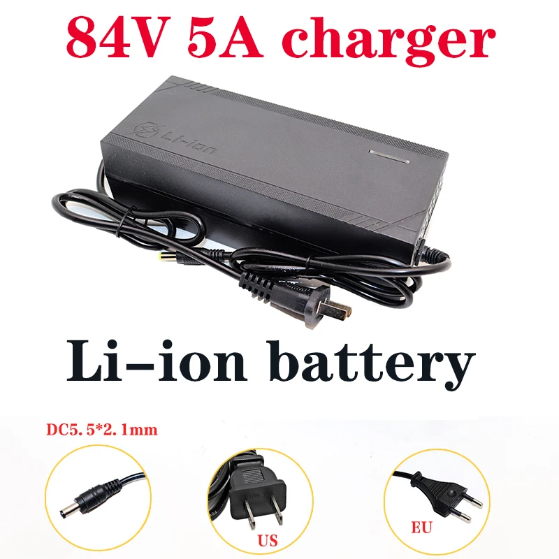 

84V 5A lithium battery charger DC 5.5*2.1MM suitable for 20S 72V lithium battery AC 110-220V with fan European and American plug
