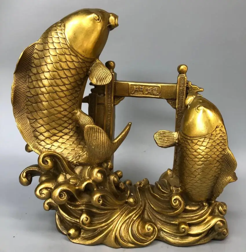 China brass carp leaped over dragon's gate crafts statue