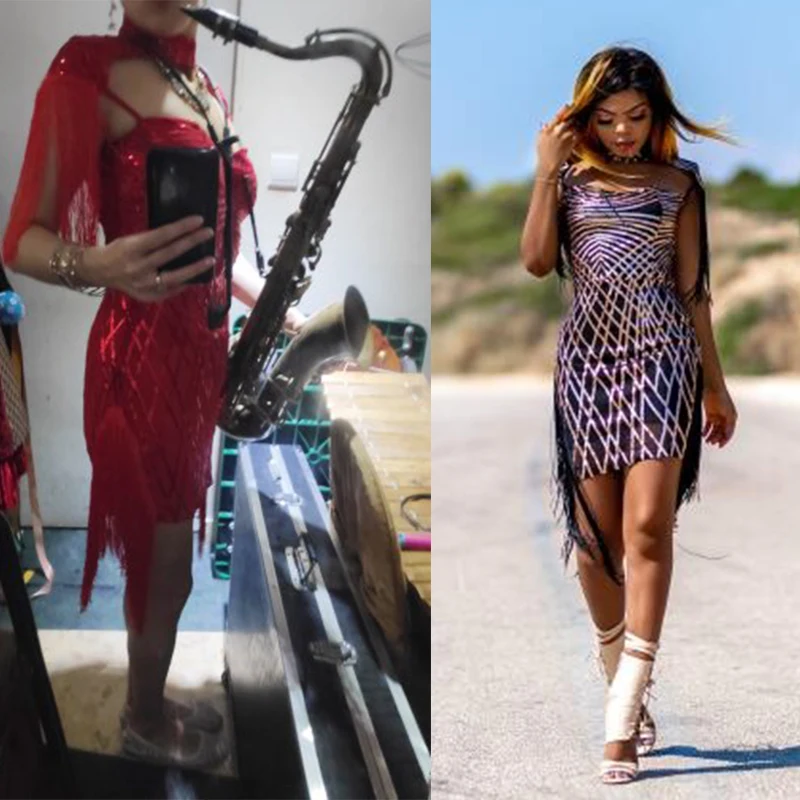 Сексуальное платье SEBOWEL с кисточками и блестками женские облегающие блестящие