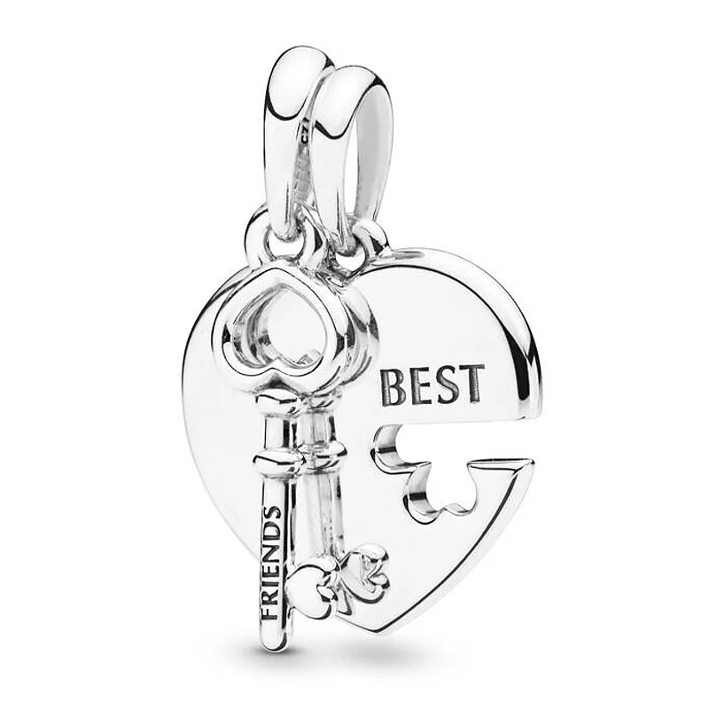 

Original 925 Sterling Silver Charm Heart And Key With With Best Friends Pendant Bead Fit Popular Bracelet DIY Jewelry