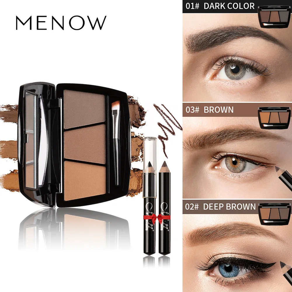 

Menow E432 3 Colors Eyebrow Powder and Eyebrow Pencil Natural 3D Waterproof and Sweat Proof Nose Shadow Makeup Cosmetic Gift