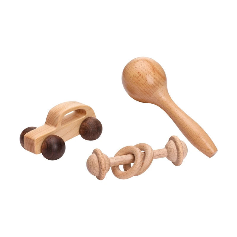 

Let's Make Baby Toy Car Rattle Three-Piece Wooden Montessori Concept Teaching Aids Childrenâ€™s Educational Music Sound Toys